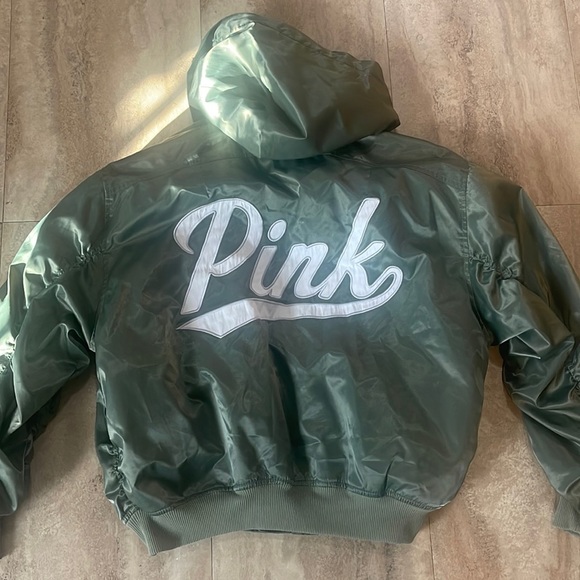 PINK Victoria's Secret Jackets & Blazers - Victoria Secret PINK Satin Olive Green Jacket Size Medium